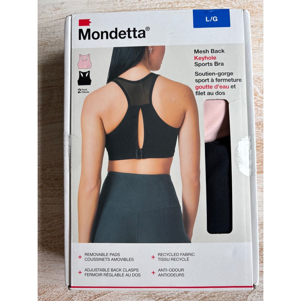 Mondetta Large Keyhole Sports Bra Women Black Pink 2 Pack